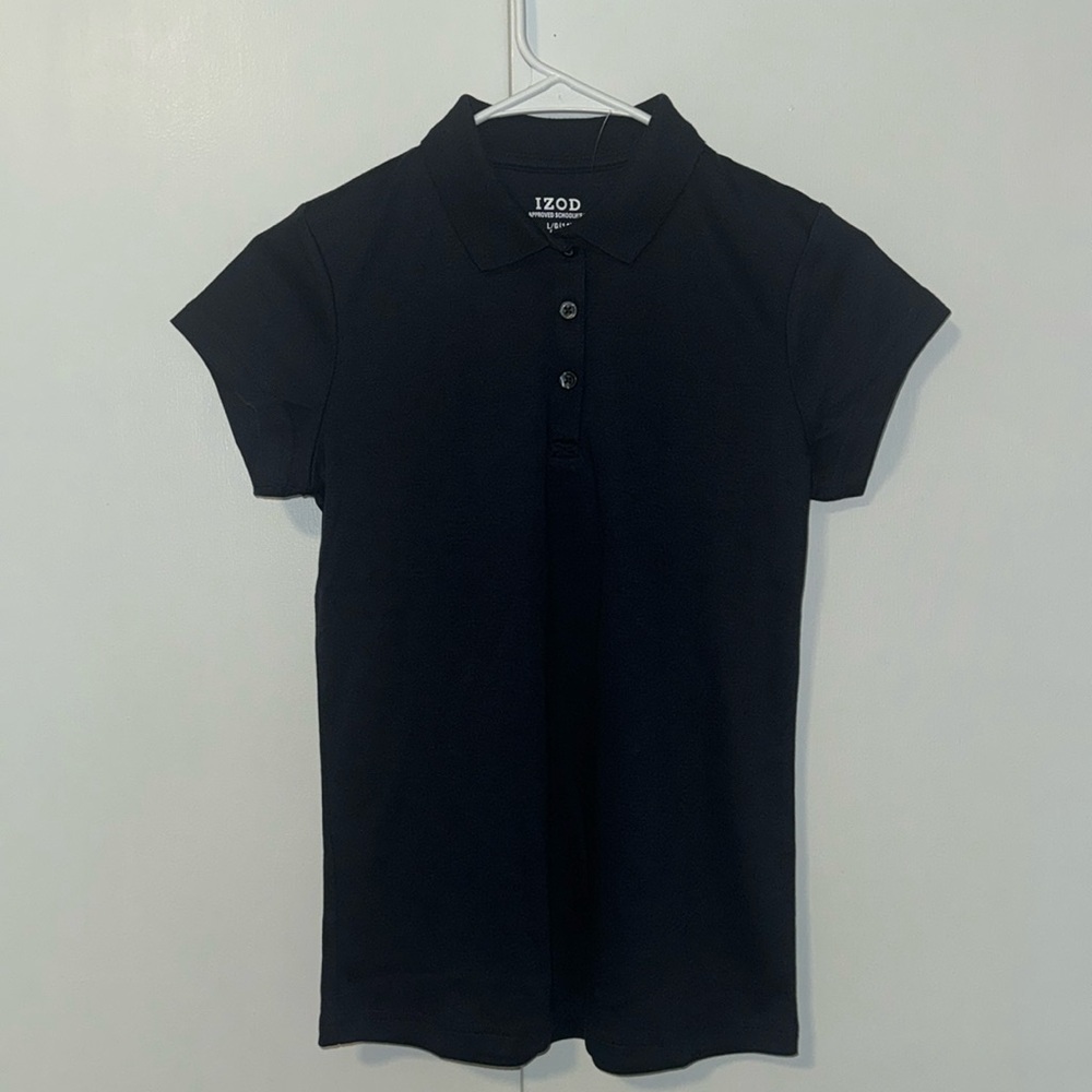 IZOD School Short Sleeve Polo Shirt Navy Blue Girls L Large 12-14 NWOT